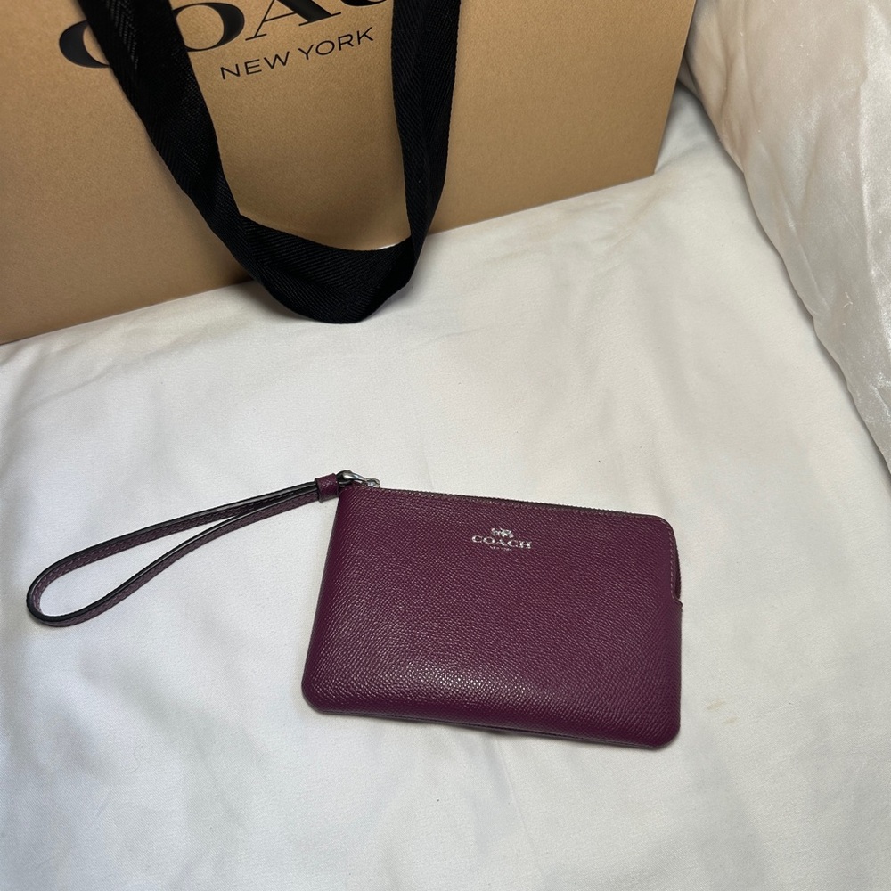Coach Plum Leather Zip Wristlet